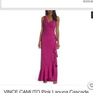 VINCE CAMUTO Pink Laguna Cascade Ruffle Dress